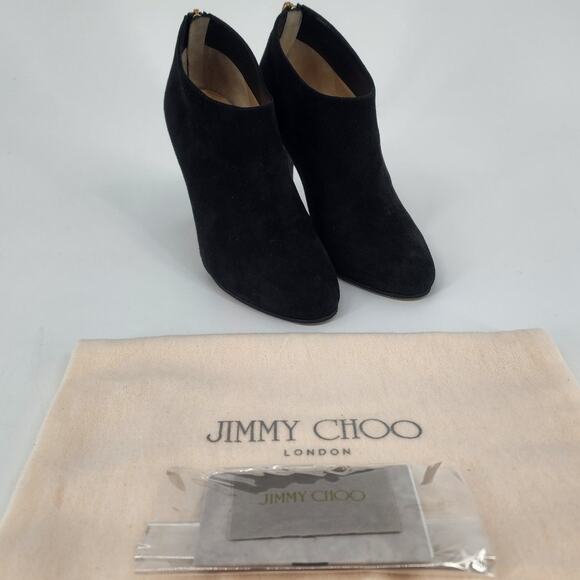 Jimmy Choo Black Suede Ankle Booties with Gold Zipper | Women’s 34.5 (US 4.5) - Picture 13 of 15